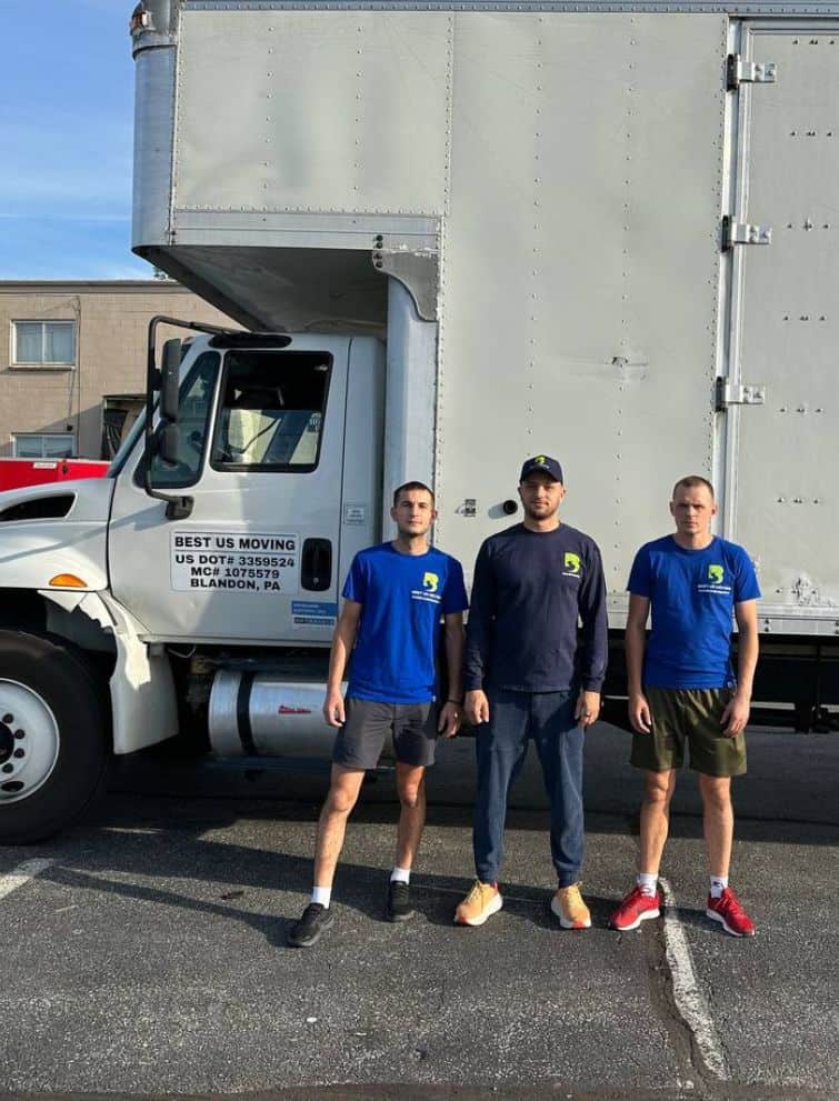 Professional movers with a large truck in Blandon, PA for reliable US moving services.